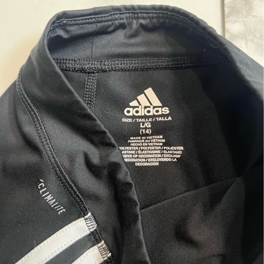 adidas Kids Black Leggings with White Stripes - Picture 3 of 4